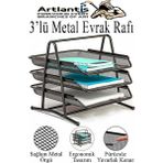 Artlantis Renkli Metal Evrak Rafı 3 Lü 1 Paket Masa Üstü A4 Dosya Düzenleyici Kağıt Tepsisi Metal Fileli Üç Katlı Hareketli Perfore - Siyah - Standart
