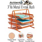 Artlantis Renkli Metal Evrak Rafı 3 Lü 1 Paket Masa Üstü A4 Dosya Düzenleyici Kağıt Tepsisi Metal Fileli Üç Katlı Hareketli Perfore - Turuncu - Standart