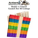 Artlantis Renkli Naturel Geçmeli Dil Çubuğu Dar 100 Lü 1 Paket Çentikli Tırtıklı Geçirmeli Eklemeli Dondurma Çubuğu Kesik Uçlu Ahşap Çubuk - Standart