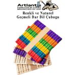 Artlantis Renkli Naturel Geçmeli Dil Çubuğu Dar 200 Lü 1 Paket Çentikli Tırtıklı Geçirmeli Eklemeli Dondurma Çubuğu Kesik Uçlu Ahşap Çubuk - Standart