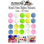 Artlantis Renkli Pano Düğme Mıknatısı 20 li 1 Paket Manyetik Yuvarlak Mıknatıs Buzdolabı Renkli Plastik Kaplı