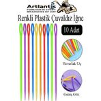 Artlantis Renkli Plastik Çuvaldız Yün İğnesi 24 cm 10 Adet Plastik Dikiş İğnesi Yün Örgü Dikme İplik İğne Dokuma İğnesi