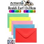 Artlantis Renkli Zarf 13X18 cm 100 Adet 5 Renk Mektup Zarfı Davetiye Zarfı Kartpostal Çekiliş Hediye Zarfı - Çok Renkli - 13x18cm - Standart