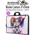 Artlantis Resim Çantası Desenli Kumaş 37X54 cm 1 Adet Teknik Resim Dosya Çantası 35X50 cm Askılı Proje Çantası Fermuarlı Okul Sınıf - Pembe