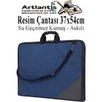 Artlantis Resim Çantası Kumaş 37X54 cm 1 Adet Teknik Resim Dosya Çantası 35X50 cm Askılı Bez Proje Çantası Fermuarlı Okul Sınıf - Lacivert