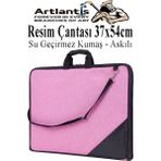Artlantis Resim Çantası Kumaş 37X54 cm 1 Adet Teknik Resim Dosya Çantası 35X50 cm Askılı Bez Proje Çantası Fermuarlı Okul Sınıf - Pembe