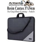 Artlantis Resim Çantası Kumaş 37X54 cm 1 Adet Teknik Resim Dosya Çantası 35X50 cm Askılı Bez Proje Çantası Fermuarlı Okul Sınıf - Siyah