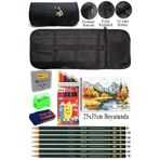 Artlantis Resim Defteri 25x35 cm 12 Renk Kuru Boya Dereceli Kurşun Kalem Rulo Kalemlik 24 Bölmeli Hamur Silgi Kalemtraş Görsel