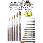 Artlantis Resim Fırçası 1 - 3 - 5 - 7 - 9 - 11 Numara 1 Paket 6 Lı Samur Yuvarlak Uçlu Fırça Seti Guaj Sulu Akrilik Yağlı Boya Fırçaları - Standart - Naturel