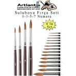 Artlantis Resim Fırçası 1 - 3 - 5 -7 Numara 1 Paket 4 Lü Samur Yuvarlak Uçlu Fırça Seti Guaj Sulu Akrilik Yağlı Boya Fırçaları - Standart - Naturel