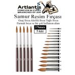 Artlantis Resim Fırçası 3 Numara 5 li 1 Paket Samur Yuvarlak Uçlu Fırça Seti Guaj Sulu Akrilik Yağlı Boya Fırç