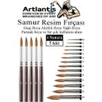 Artlantis Resim Fırçası 4 Numara 5 Li 1 Paket Samur Yuvarlak Uçlu Fırça Seti Guaj Sulu Akrilik Yağlı Boya Fırçaları - Standart - Naturel