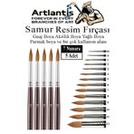 Artlantis Resim Fırçası 7 Numara 5 li 1 Paket Samur Yuvarlak Uçlu Fırça Seti Guaj Sulu Akrilik Yağlı Boya Fırç