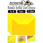 Artlantis Sarı A4 Çıtçıtlı Dosya Şeffaf Renkli Zarf Dosya 5 Adet Çıt Çıtlı Dosya Su Geçirmez 100 Yaprak Kapasite - 24x34 cm