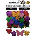 Artlantis Şekilli Simli Eva Yapışkanlı 50 Li 1 Paket Kendinden Yapışkanlı Simli Eva Sticker Okul Öncesi Kreş Ana Sınıfı - Altın - Sarı