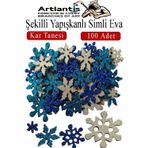 Artlantis Şekilli Simli Eva Yapışkanlı Kar Tanesi 100 lü 1 Paket Kendinden Yapışkanlı Simli Eva Sticker Okul Öncesi Kreş Ana
