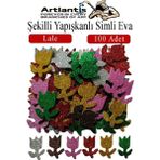 Artlantis Şekilli Simli Eva Yapışkanlı Lale 100 Lü 1 Paket Kendinden Yapışkanlı Simli Eva Sticker Okul Öncesi Kreş Ana - Çok Renkli