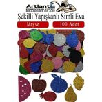 Artlantis Şekilli Simli Eva Yapışkanlı Meyve 100 lü 1 Paket Kendinden Yapışkanlı Simli Eva Sticker Okul Öncesi Kreş Ana
