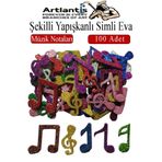 Artlantis Şekilli Simli Eva Yapışkanlı Müzik Nota 100 lü 1 Paket Kendinden Yapışkanlı Simli Eva Sticker Okul Ö