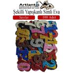 Artlantis Şekilli Simli Eva Yapışkanlı Sayılar 100 lü 1 Paket Kendinden Yapışkanlı Simli Eva Sticker Okul Önce