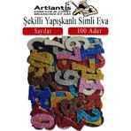 Artlantis Şekilli Simli Eva Yapışkanlı Sayılar 100 lü 1 Paket Kendinden Yapışkanlı Simli Eva Sticker Okul Öncesi Kreş Ana