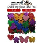 Artlantis Şekilli Simli Eva Yapışkanlı Set 1 100 Lü 1 Paket Kendinden Yapışkanlı Simli Eva Sticker Okul Öncesi Kreş Ana - Çok Renkli