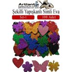 Artlantis Şekilli Simli Eva Yapışkanlı Set 1 100 lü 1 Paket Kendinden Yapışkanlı Simli Eva Sticker Okul Öncesi Kreş Ana