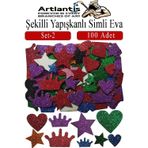 Artlantis Şekilli Simli Eva Yapışkanlı Set 2 100 lü 1 Paket Kendinden Yapışkanlı Simli Eva Sticker Okul Öncesi Kreş Ana