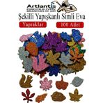 Artlantis Şekilli Simli Eva Yapışkanlı Yapraklar 100 lü 1 Paket Kendinden Yapışkanlı Simli Eva Sticker Okul Öncesi Kreş Ana