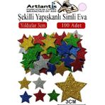 Artlantis Şekilli Simli Eva Yapışkanlı Yıldız 3 cm 100 Lü 1 Paket Kendinden Yapışkanlı Simli Eva Sticker Okul Öncesi Kreş Ana - Çok Renkli