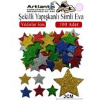 Artlantis Şekilli Simli Eva Yapışkanlı Yıldız 3 cm 100 lü 1 Paket Kendinden Yapışkanlı Simli Eva Sticker Okul