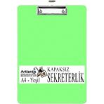 Artlantis Sekreterlik Kapaksız A4 1 Adet Renkli A4 Kapaksız Sekreterlik Klipsli Metal Mekanizmalı 80 Yaprak Kapasiteli - Yeşil