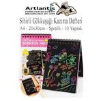 Artlantis Sihirli Gökkuşağı Kazıma Defteri A4 20x30 cm 1 Paket 10 Sayfa Scratch Note Spralli Siyah Sihirli Resim Defteri
