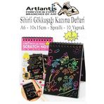 Artlantis Sihirli Gökkuşağı Kazıma Defteri A6 10x15 cm 3 Paket 10 Sayfa Scratch Note Spralli Siyah Sihirli Resim Defteri