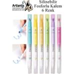 Artlantis Silinebilir Fosforlu Kalem 6 Renk 1 Paket Mikro Silinebilir Işaretleme Kalemi Çift Başlı Pürüzsüz Yazma ve Silme - Çok Renkli - Standart - 5mm