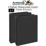 Artlantis Siyah 4 Halkalı Klasör 2 Adet A5 Pvc Öğrenci ve Ofis Tipi Evrak Sunum Klasörü Iç Cepli Otomatik Mekanizmalı Büro Okul