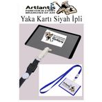Artlantis Siyah İpli Yaka Kartı 1 Adet Ayarlanabilir Boyuna Asma Kimlik Koruyuculu PVC Siyah Yaka Kartlığı Sey