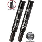 Artlantis Siyah Permanent Markör Kalem Kesik Uç 2 Adet Sentör Kalıcı Marker Kalem Tüm Koli Karton Çuval Cam Plastik Yüzeylerde - 2-5mm
