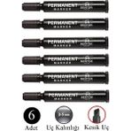 Artlantis Siyah Permanent Markör Kalem Kesik Uç 6 Adet Sentör Kalıcı Marker Kalem Tüm Koli Karton Çuval Cam Plastik Yüzeylerde - 2-5mm
