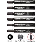 Artlantis Siyah Permanent Markör Kalem Yuvarlak Uç 6 Adet Sentör Kalıcı Marker Kalem Tüm Koli Karton Çuval Cam Plastik Yüzeylerde - 2-5mm