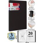 Artlantis Siyah Sunum Dosyası 20 Li 3 Adet Poşet Dosyalı Katalog Dosyası 20 Poşetli Kendinden Dosya Plastik Kapaklı - 10 lu - Standart
