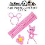 Artlantis Şönil 30 cm 25 Li 1 Paket Renkli Tüylü Tel Okul Öncesi Anasınıfı Kreş Hobi Eğitici Şönil Pipo Temizleyici Tüylü Tel - Açık Pembe