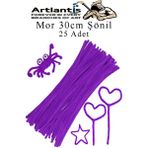 Artlantis Şönil 30 cm 25 Li 1 Paket Renkli Tüylü Tel Okul Öncesi Anasınıfı Kreş Hobi Eğitici Şönil Pipo Temizleyici Tüylü Tel - Mor