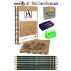 Artlantis Telli A5 Kraft Eskiz Defteri Spiralli 50 Yaprak Karakalem Çizim Seti Fatih Dereceli Kalem Yandan Açmalı Sketch Pad Sigi Çok Renkli