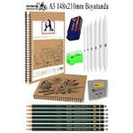 Artlantis Telli A5 Kraft Eskiz Defteri Spiralli 50 Yaprak Karakalem Çizim Seti Sketch Pad Gölgelendirme Dereceli Kalem Yandan Açma Çok Renkli