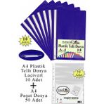 Artlantis Telli Dosya Plastik A4 10 Lu ve Poşet Dosya 50 Li 1 Paket Ekonomik Şeffaf Kapak Telli Dosya Okul Büro Ofis - Lacivert