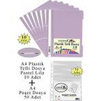 Artlantis Telli Dosya Plastik A4 10 Lu ve Poşet Dosya 50 Li 1 Paket Ekonomik Şeffaf Kapak Telli Dosya Okul Büro Ofis - Pastel Lila