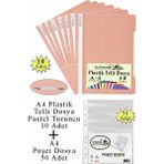 Artlantis Telli Dosya Plastik A4 10 Lu ve Poşet Dosya 50 Li 1 Paket Ekonomik Şeffaf Kapak Telli Dosya Okul Büro Ofis - Pastel Turuncu
