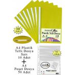 Artlantis Telli Dosya Plastik A4 10 Lu ve Poşet Dosya 50 Li 1 Paket Ekonomik Şeffaf Kapak Telli Dosya Okul Büro Ofis - Sarı