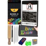 Artlantis Telli Eskiz Defteri Siyah A4 1 Adet Spiralli 150 gr 40 Yaprak 12 Renk Kuruboya Gölgelendirme Zımpara Kalem Uzatma Silgi